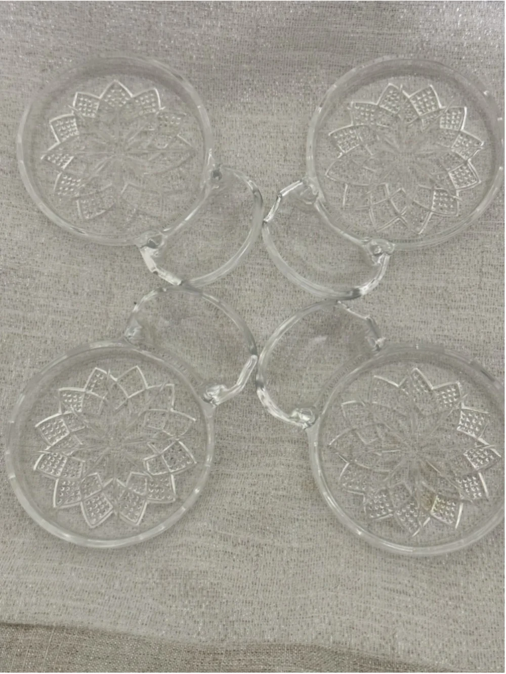 Set of 4 Clear Round Glass Coasters, Floral Flower Pattern, Decorative